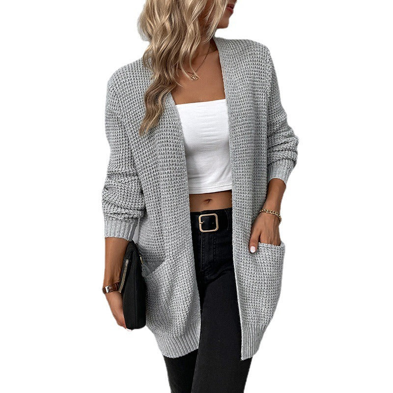 Women's Knit Sweater Cardigan with Pockets Solid Color