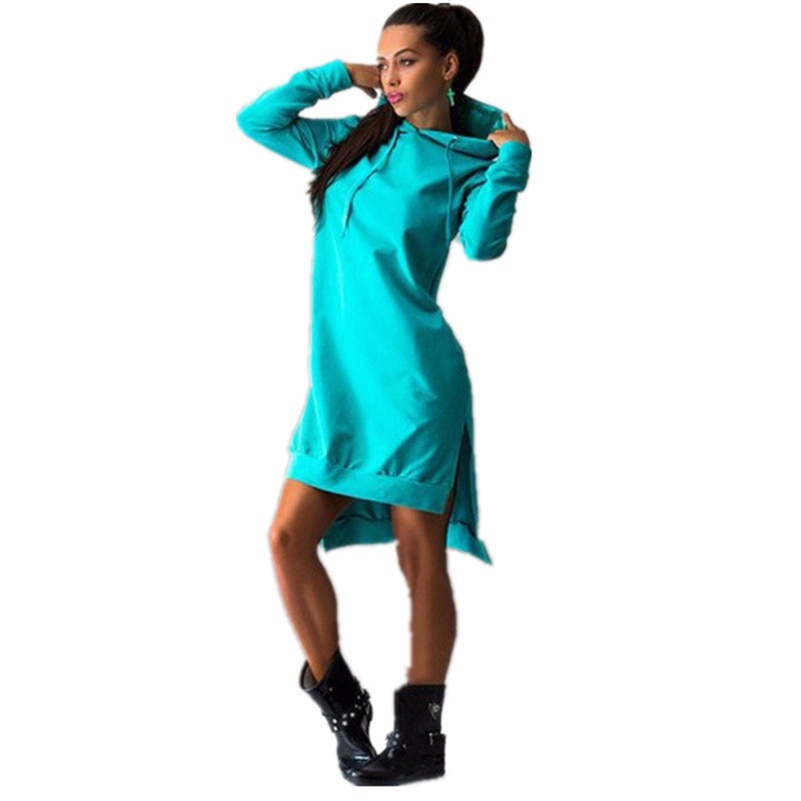 Women's Oversized Hoodie Dress with Split Women Hoodies Sweatshirts Plus Size Asymmetrical Irregular Sportswears Long Sleeves Hooded Pullovers Feminino