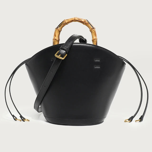 New design bucket bag fashion bamboo handle soft leather women bag single shoulder crossbody bag