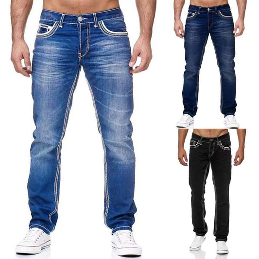 Men Jeans With Pockets Straight Pants Business Casual Daily Streetwear Trousers Men's Clothing - Clothing Personality