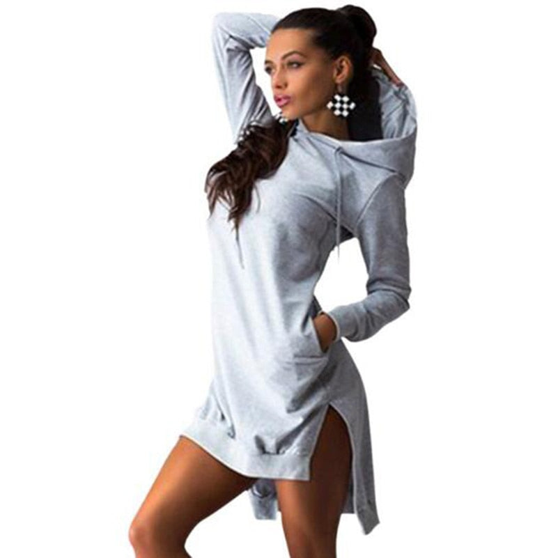 Women's Oversized Hoodie Dress with Split Women Hoodies Sweatshirts Plus Size Asymmetrical Irregular Sportswears Long Sleeves Hooded Pullovers Feminino