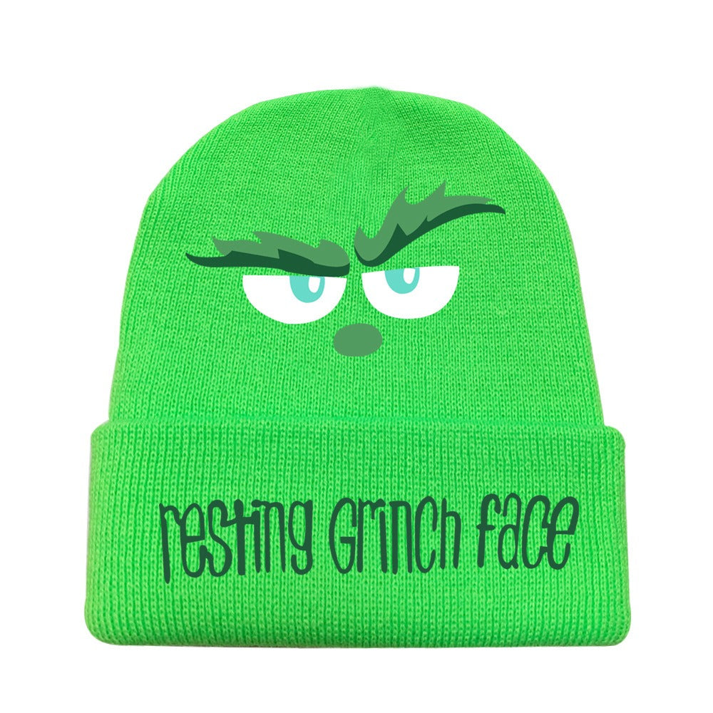 Christmas Wool Hat Knitting Hat Winter Printing Green Hair Strange Grinch Hat