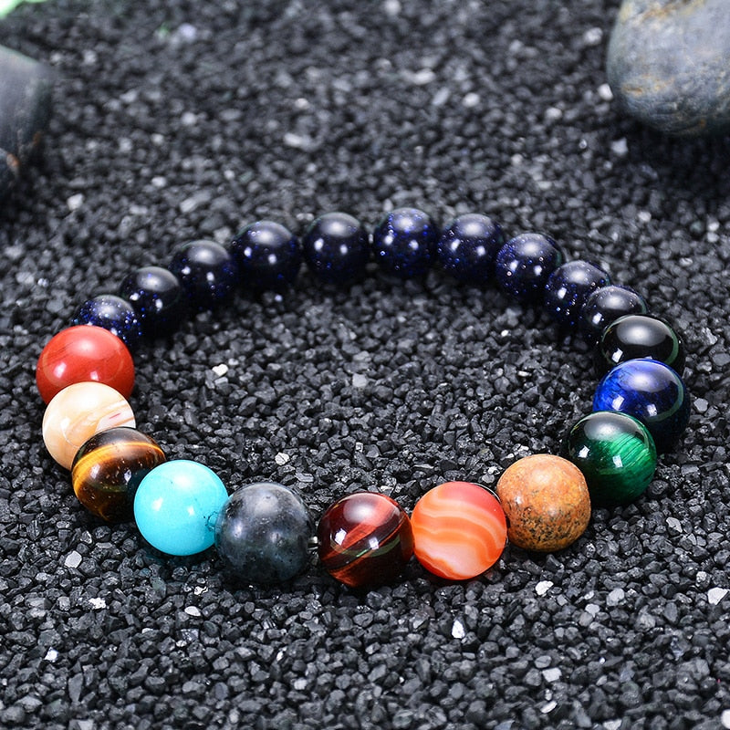 Lovers Eight Planets Natural Stone Bracelet Universe Yoga Chakra Galaxy Solar System Beads Bracelets for Men Women Jewelry