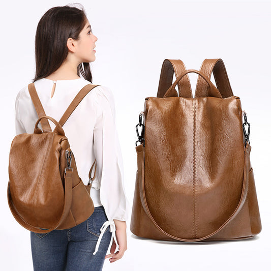 Women's New Leather Casual Fashion Backpack Ladies Anti-Theft Backpack Soft Leather Student Schoolbag