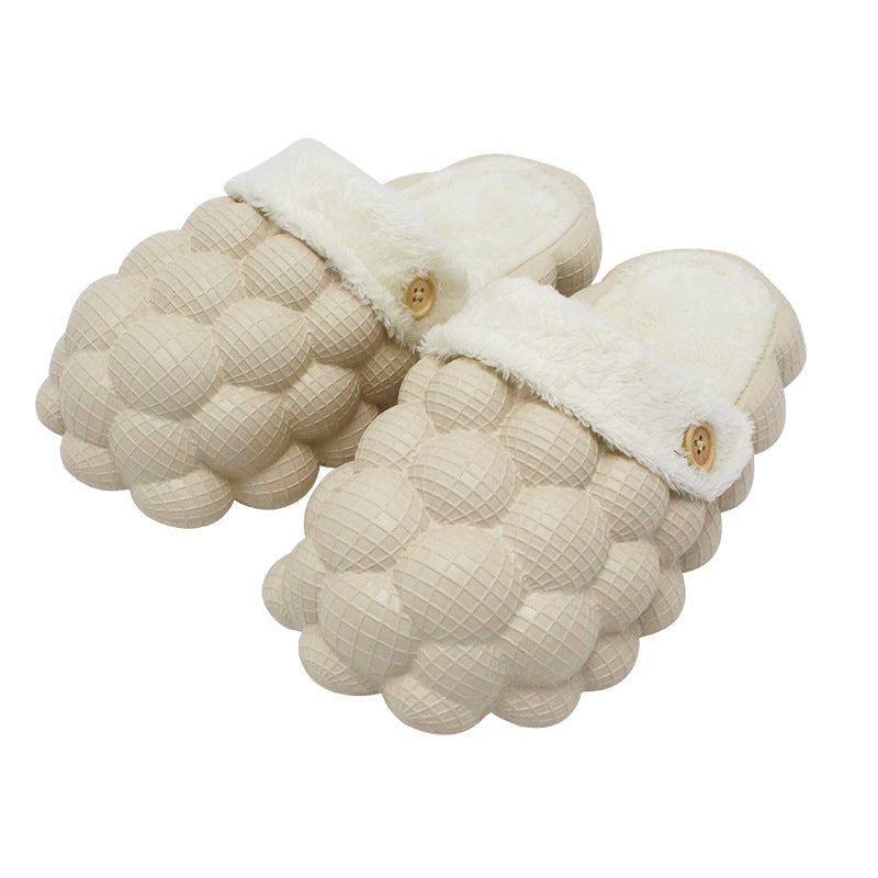 Cream Bubble Fur Lined Slippers 