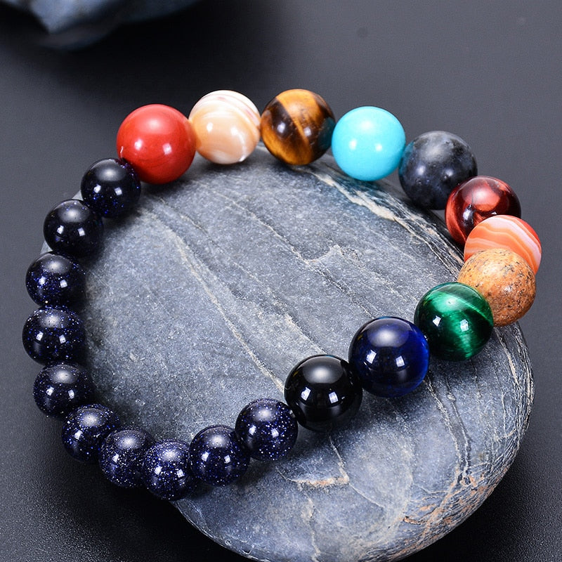 Lovers Eight Planets Natural Stone Bracelet Universe Yoga Chakra Galaxy Solar System Beads Bracelets for Men Women Jewelry