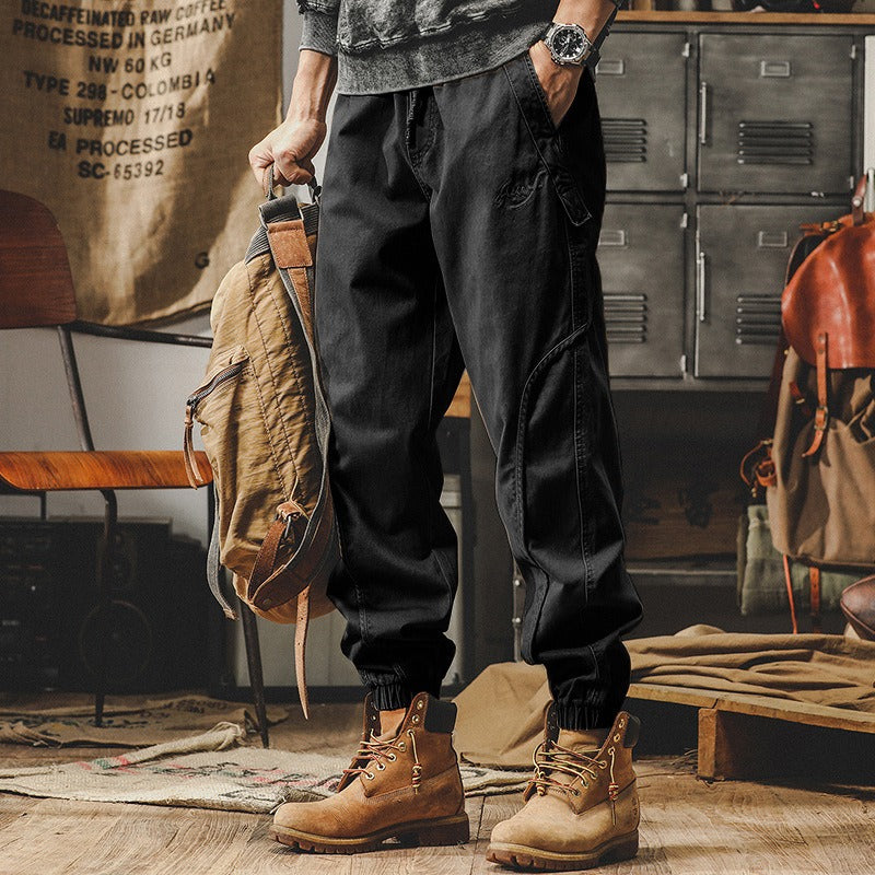 Men's Baggy Heavyweight Cargo Pants Retro Work Pants Men's Fall Loose Fit Casual Pants Men's Autumn Wide Leg Strap Pants