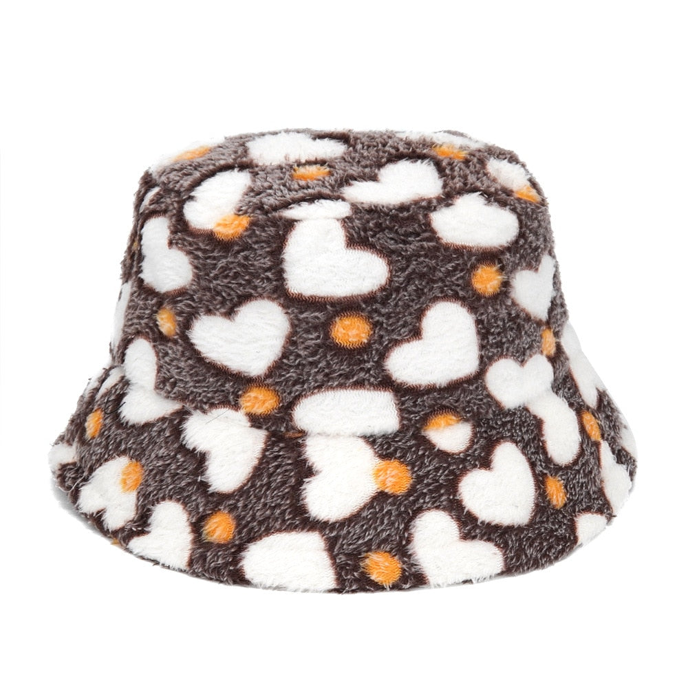 Colorful Unique Autumn Winter Camouflage Faux Fur Bucket Hats Fashion Warm Soft Velvet Fluffy Fisherman Hat Ladies Outdoor Panama