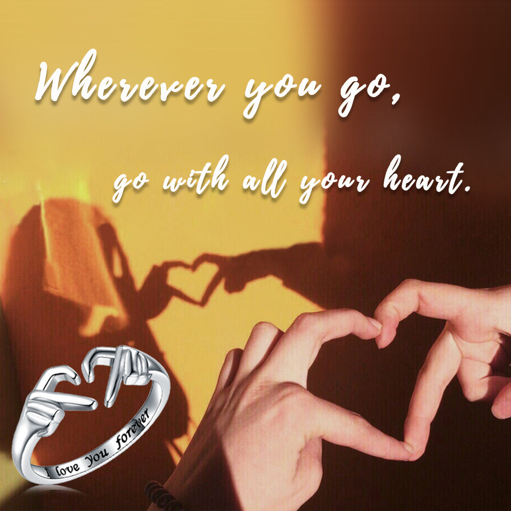 Romantic Heart Hand Hug Fashion Ring For Women Couple Jewelry Silver Color Punk Gesture Wedding Men Finger Accessories Gifts - Clothing Personality