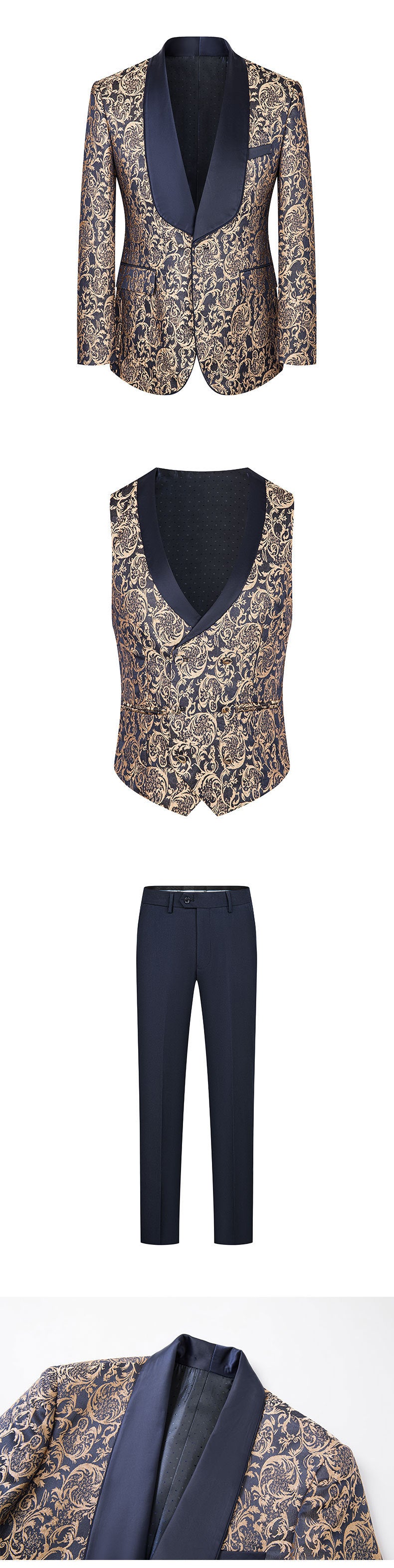Men's Jacquard Suit Wedding Dress Suit - Clothing Personality