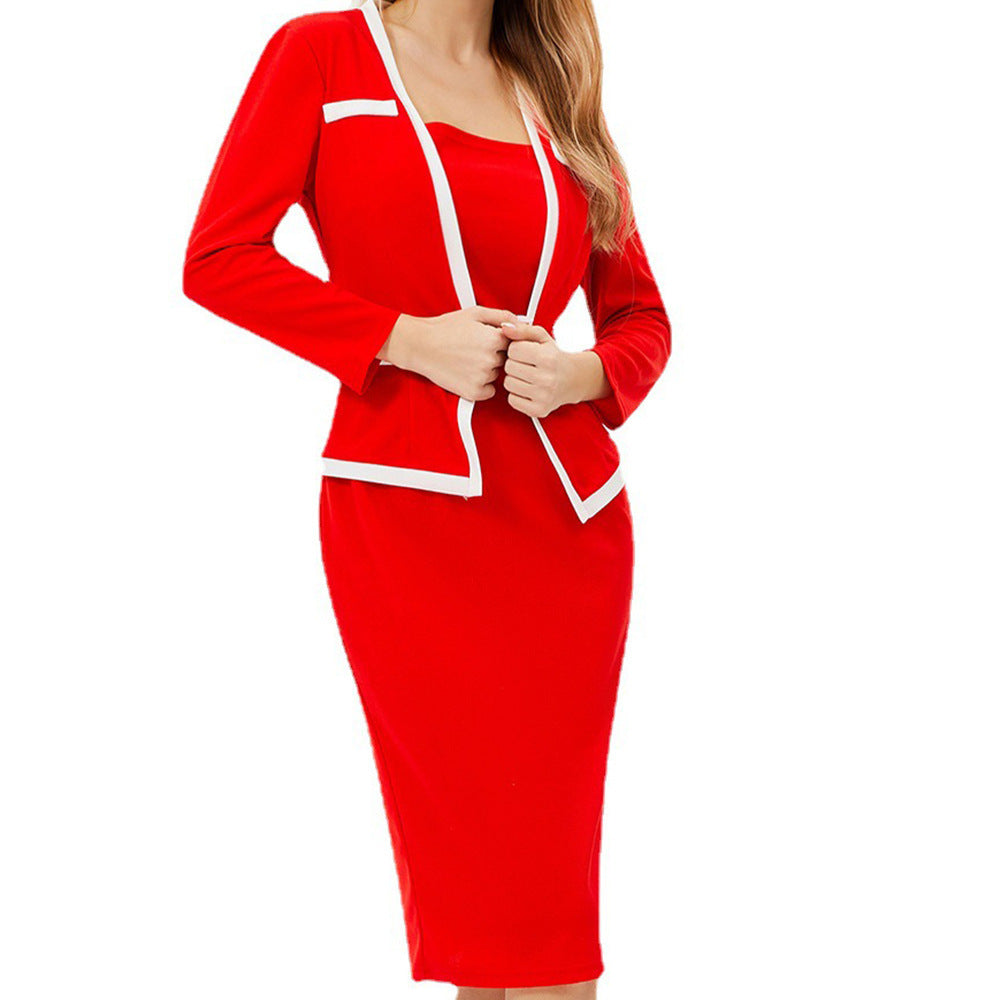 Women's Three-quarter Sleeve Fake 2 Piece Stitching Professional Hip Bag Dress