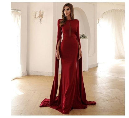 Missord Split Sleeve Mesh Insert Maxi Prom Dress - Clothing Personality
