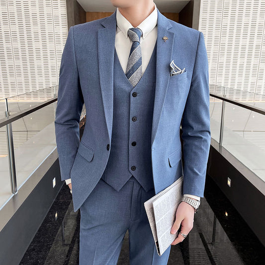 Men's Three-Piece Pants Suit Business Suit Solid Color Suit Vest Trousers - Clothing Personality