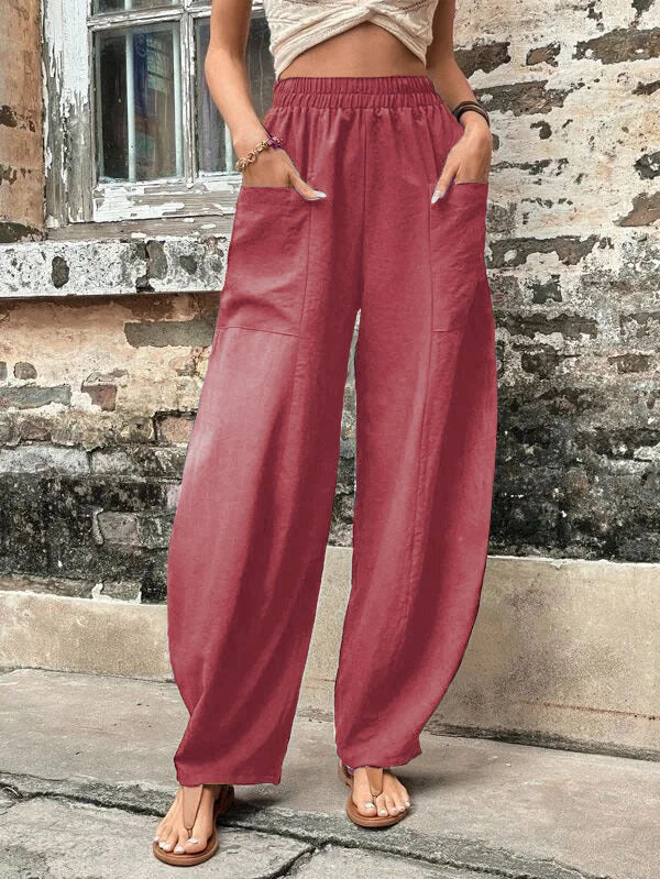 Women's Harem Pants With Pockets High Waisted Casual Beach Pants Loose Trousers Summer - Clothing Personality