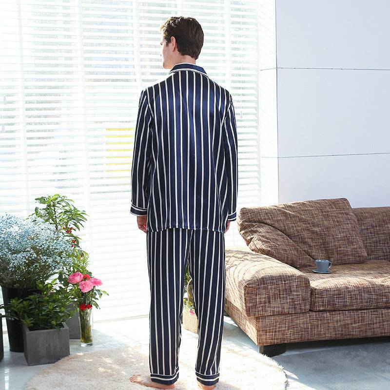 Fall men's simulated silk stripe pajamas men - Clothing Personality