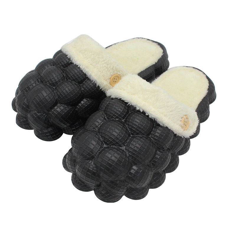 Black Bubble Fur Lined Slippers 