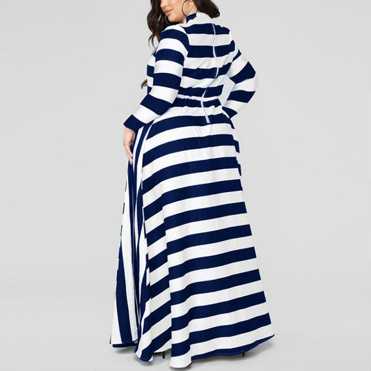 Women's Flowy Dress Plus Size Striped A-line Dress - Clothing Personality