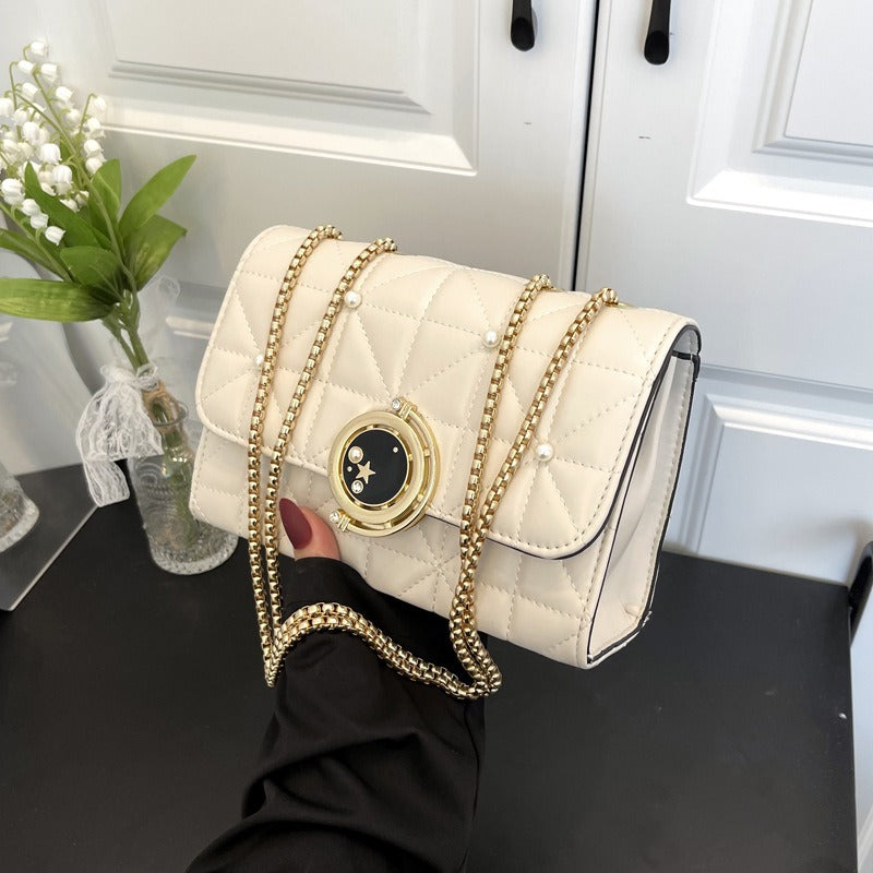 Women's Bag New Soft Leather Texture Shoulder Bag Korean Edition Trendy Crossbody Bag Fashion Lingge Chain Women's Square Bag