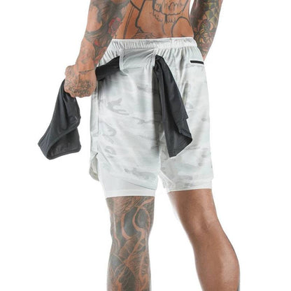 Running Shorts Men 2 In 1 Double-deck Quick Dry GYM  Fitness Jogging Workout  Pants - Clothing Personality
