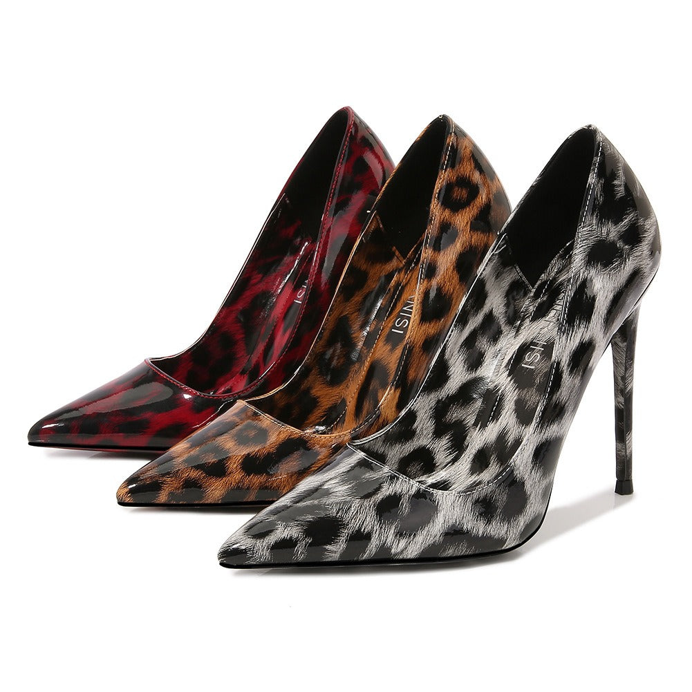 Women's Leopard Print Stiletto Heels Pointed Toe Shoes