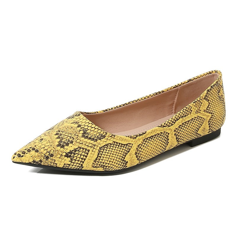 Multicolor Snake Print Pointed Toe Flat Shoes Women Soft Leather Soft Sole