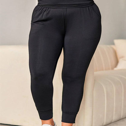 Casual Plus Size Fitness Cropped Tight Solid Color High Waist Leggings Women - Clothing Personality