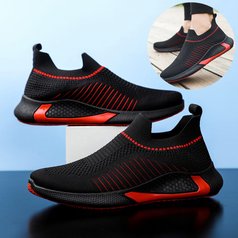 Fashion Mesh Sock Shoes With Striped Design Men Outdoor Breathable Slip-on Sneakers Csuale Lightweight Running Sports Shoes - Clothing Personality