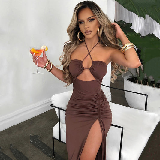Sexy Halterneck Lace-up Split Dress Summer Y2K Fashion Party Baech Long Dresses For Womens Clotjing - Clothing Personality