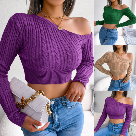 Women's Fall and Winter Twist Strapless Long-Sleeved Crop Knitted Sweater