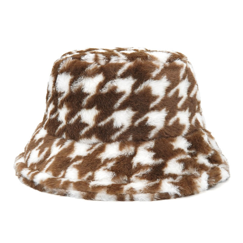 Colorful Unique Autumn Winter Camouflage Faux Fur Bucket Hats Fashion Warm Soft Velvet Fluffy Fisherman Hat Ladies Outdoor Panama