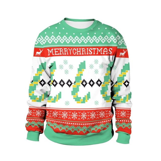 Women Men Christmas Sweater Winter Unisex Christmas Casual Loose Long-sleeved Round Neck Print Sweater Light