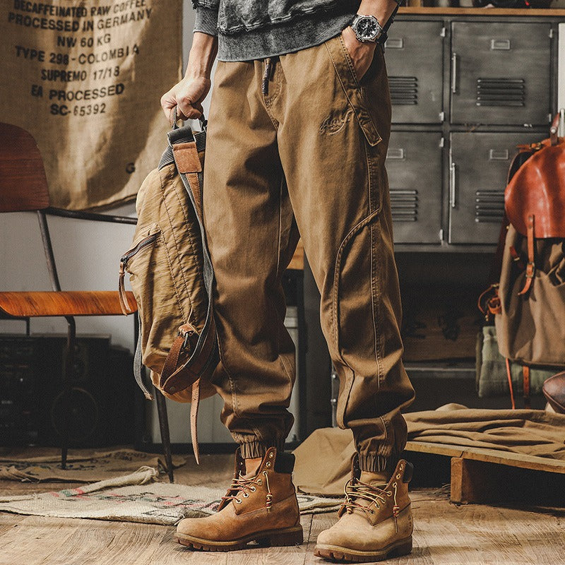 Men's Baggy Heavyweight Cargo Pants Retro Work Pants Men's Fall Loose Fit Casual Pants Men's Autumn Wide Leg Strap Pants