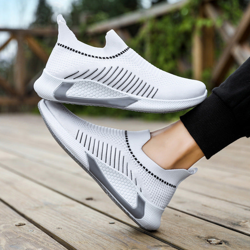 Fashion Mesh Sock Shoes With Striped Design Men Outdoor Breathable Slip-on Sneakers Csuale Lightweight Running Sports Shoes - Clothing Personality