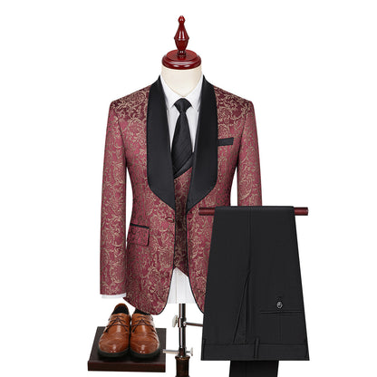 Men's Jacquard Suit Wedding Dress Suit - Clothing Personality