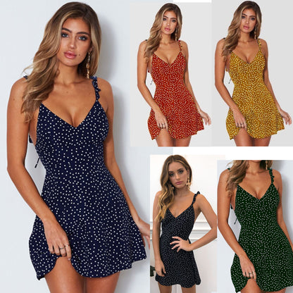 Polka-dot Strappy Dress Women Summer Fashion Beach Sundress - Clothing Personality 