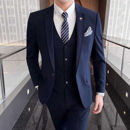 Men's Three-Piece Pants Suit Business Suit Solid Color Suit Vest Trousers - Clothing Personality