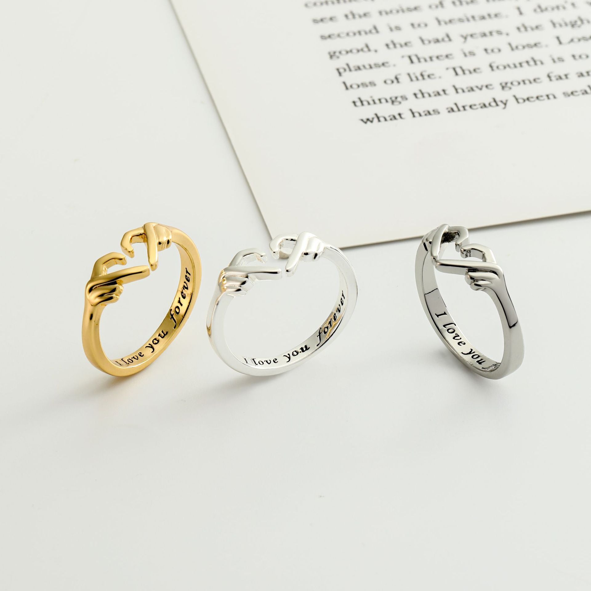 Romantic Heart Hand Hug Fashion Ring For Women Couple Jewelry Silver Color Punk Gesture Wedding Men Finger Accessories Gifts - Clothing Personality
