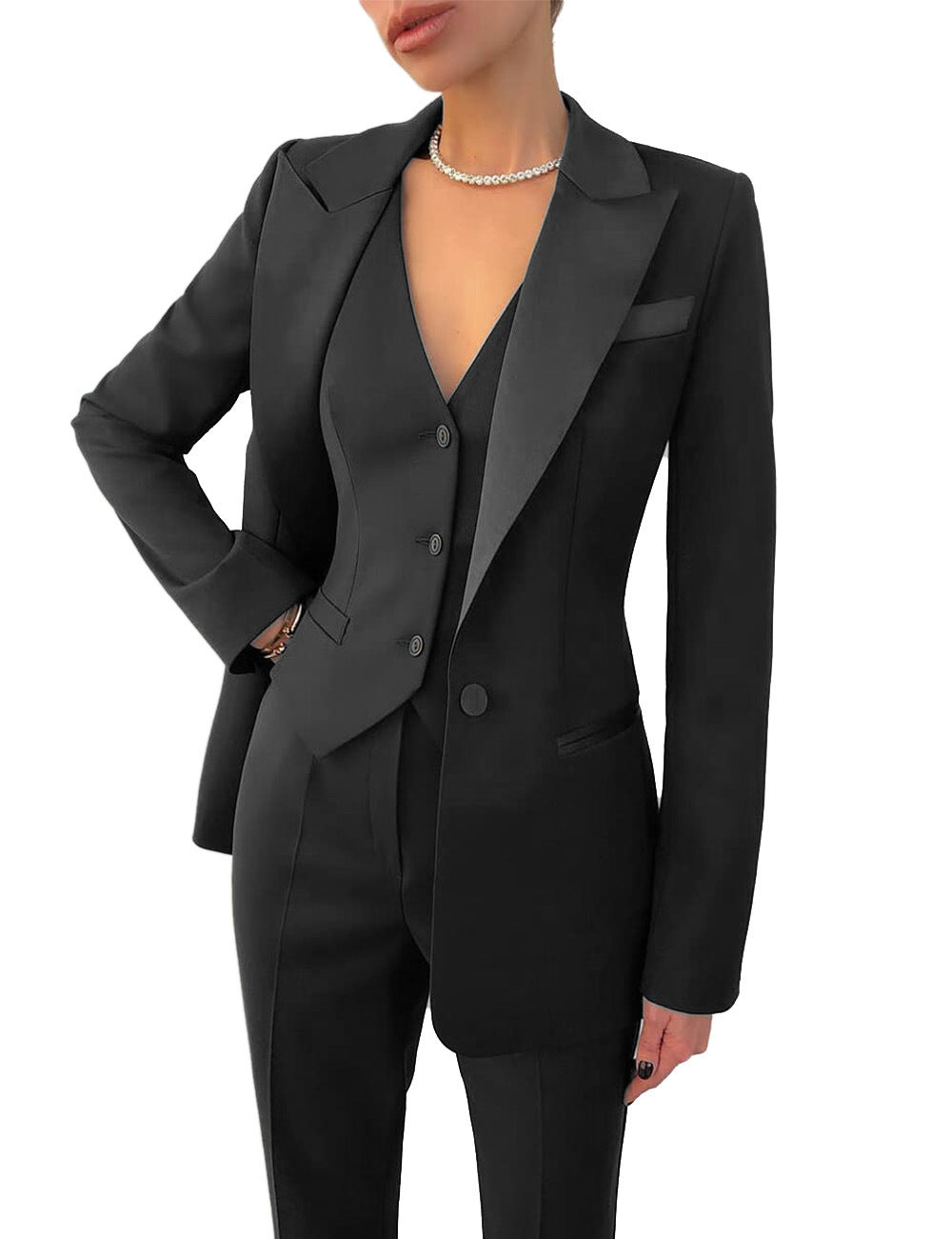 Fashion Casual Women's Three-piece Dress Suit Blazer Vest Pants Suit - Clothing Personality