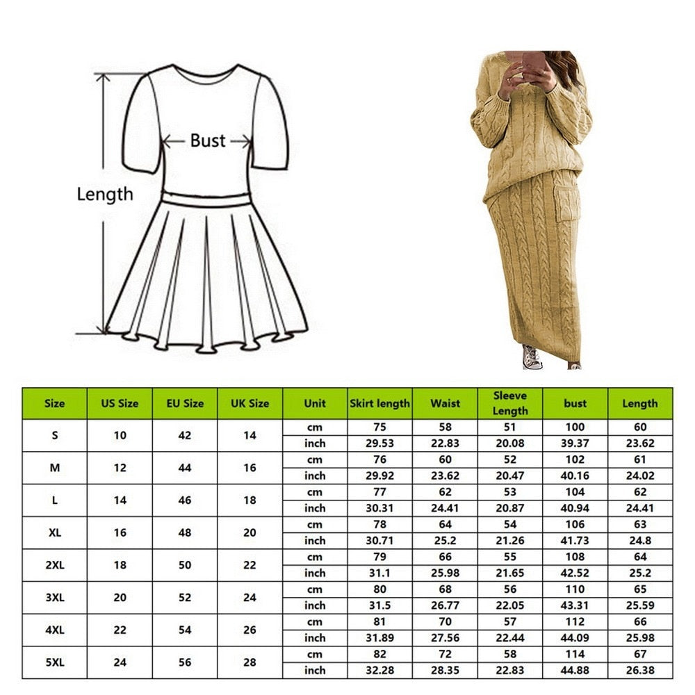 Women Fall Winter Knit Sweater Tops and Skirt Autumn Slim Crop Tops Women Sweater Skirt 2 Piece Sets