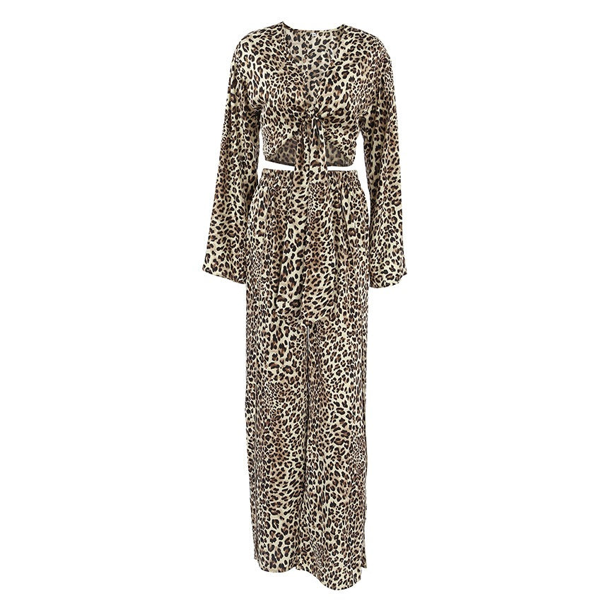 Women's Leopard Print Pajamas Pants and Top Long Sleeve Two-Piece Pajama Sets Lightweight