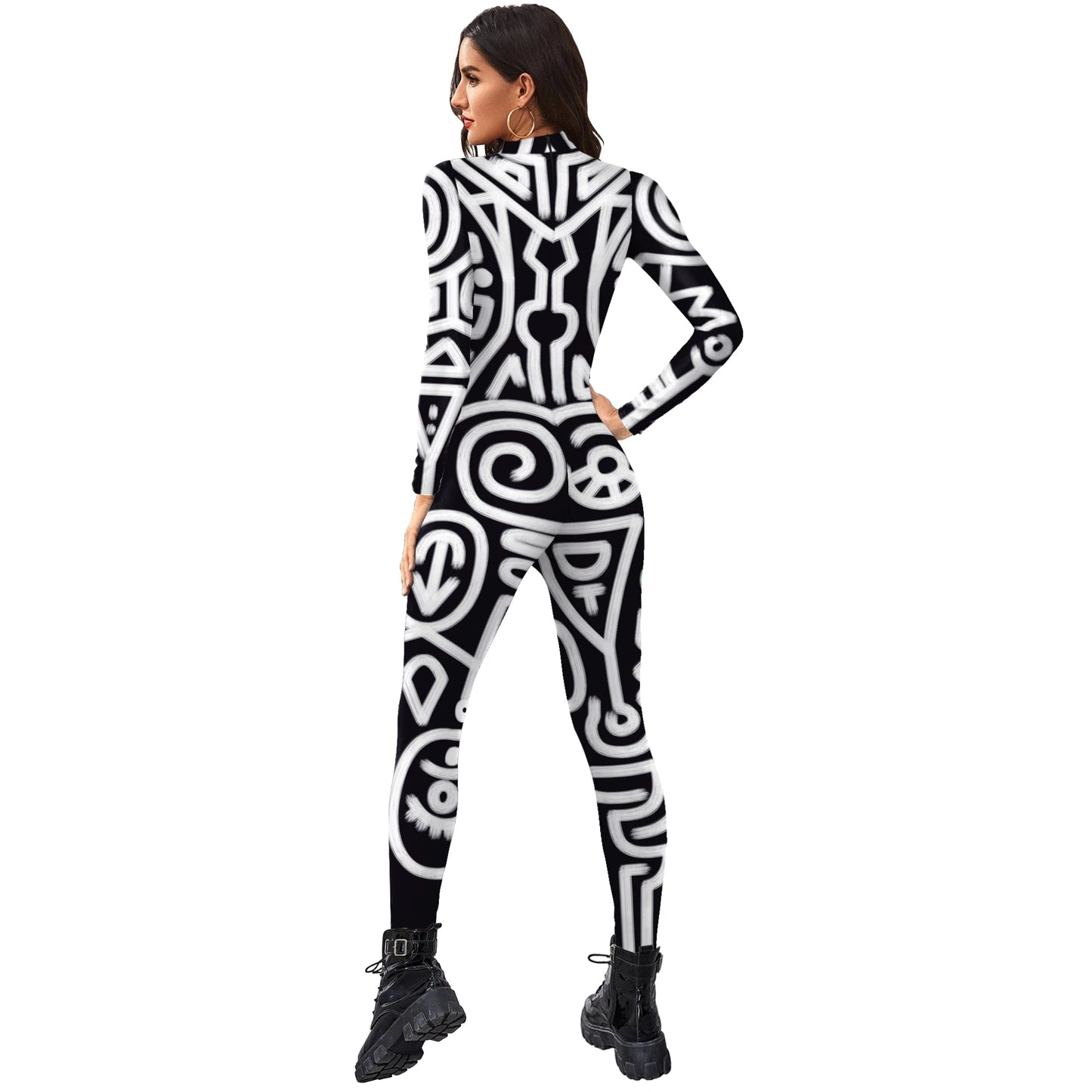 Women's Abstract Geometry Print Bodysuit Women Jumpsuit Club, Holiday, Carnival Party Stretch Casual Wear Cosplay Costume Sexy Jumpsuit