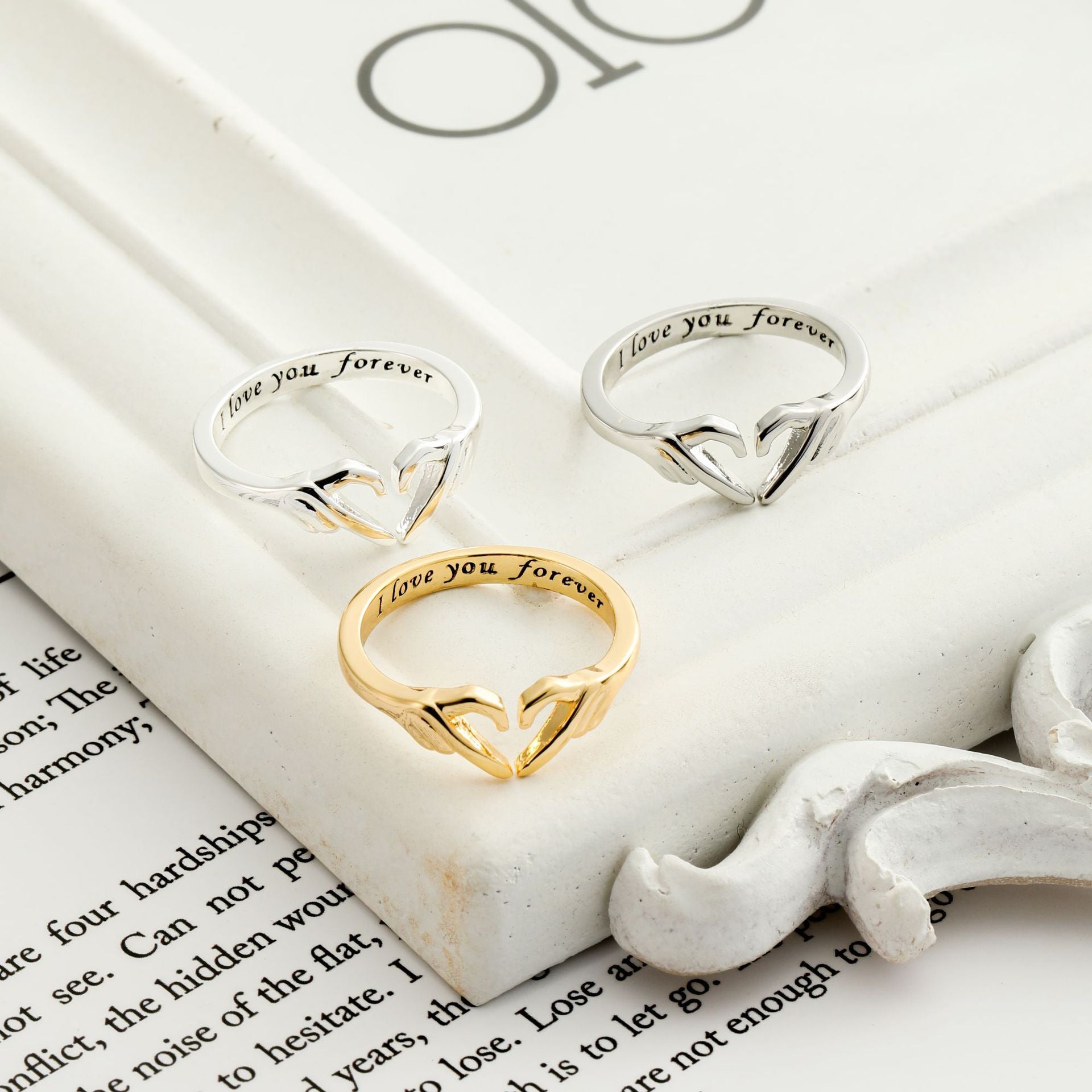 Romantic Heart Hand Hug Fashion Ring For Women Couple Jewelry Silver Color Punk Gesture Wedding Men Finger Accessories Gifts - Clothing Personality