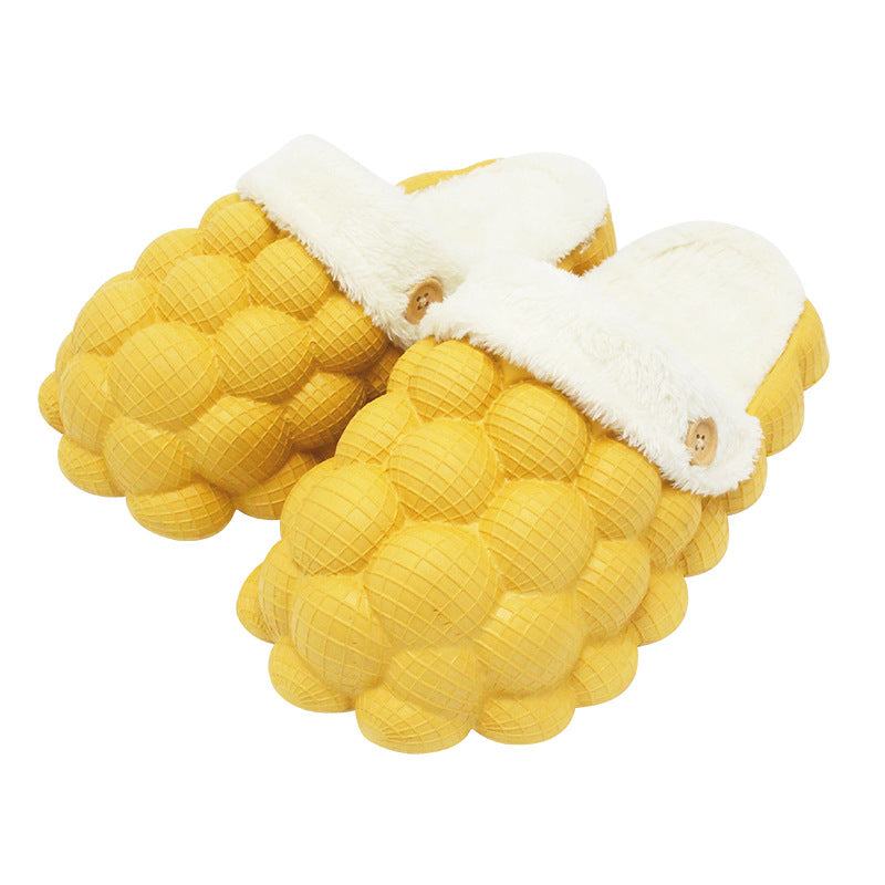 Yellow Bubble Fur Lined Slippers 