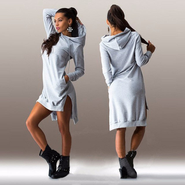 Women's Oversized Hoodie Dress with Split Women Hoodies Sweatshirts Plus Size Asymmetrical Irregular Sportswears Long Sleeves Hooded Pullovers Feminino