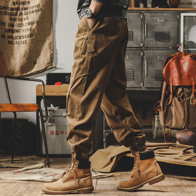 Men's Baggy Heavyweight Cargo Pants Retro Work Pants Men's Fall Loose Fit Casual Pants Men's Autumn Wide Leg Strap Pants