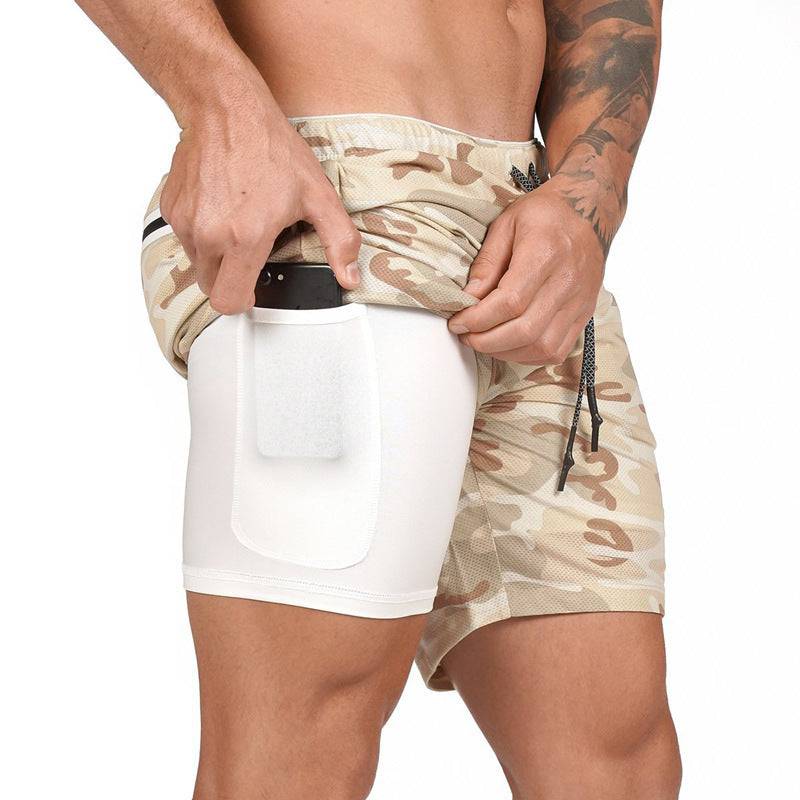 Running Shorts Men 2 In 1 Double-deck Quick Dry GYM  Fitness Jogging Workout  Pants - Clothing Personality