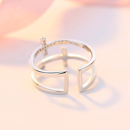 Double Cross Miniature Copper Inlaid Zircon Ring - Clothing Personality