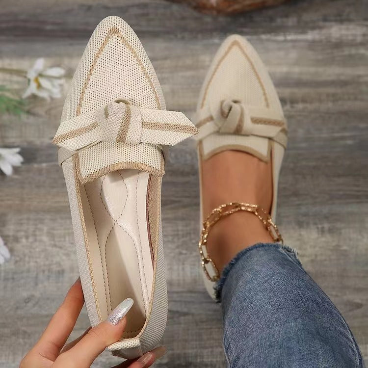 Fashion Pointed Toe Bow Flat Shoes For Women Lying Woven Slip-on Breathable Shoes Summer - Clothing Personality