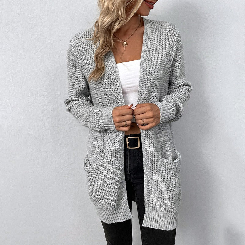 Women's Knit Sweater Cardigan with Pockets Solid Color