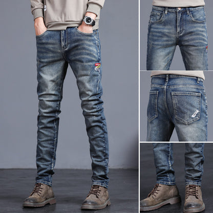 Youth Retro Embroidered Denim Pants - Clothing Personality
